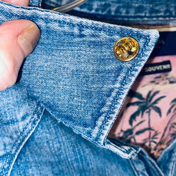 SCOTCH & SODA Ams Blauw Shirt distressed Cotton Denim Style Half-Button sz L - Picture 7 of 11